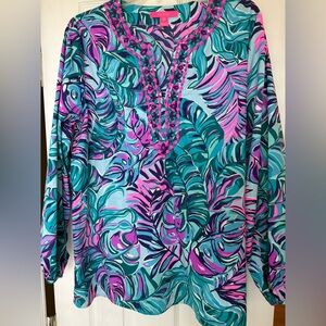Lilly Pulitzer Vibrant Leaf Print Tunic Long Sleeve